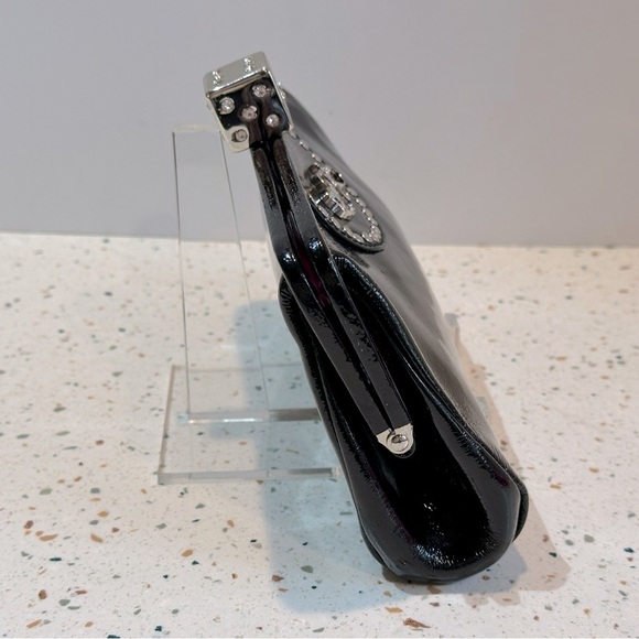 Vintage Betsey Johnson‎ Black Patent Leather Crystal DICE Clasp Clutch Purse - Picture 5 of 10